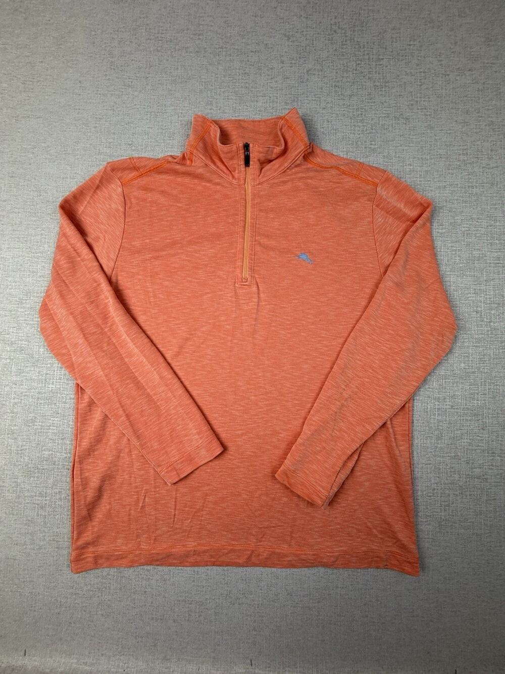 Tommy Bahama 1/4 Zip Pullover Men’s Large Orange Tencel Modal Marlin Casual